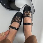 کفش کالج ورنی زنانه مدل پلنگی تک بند