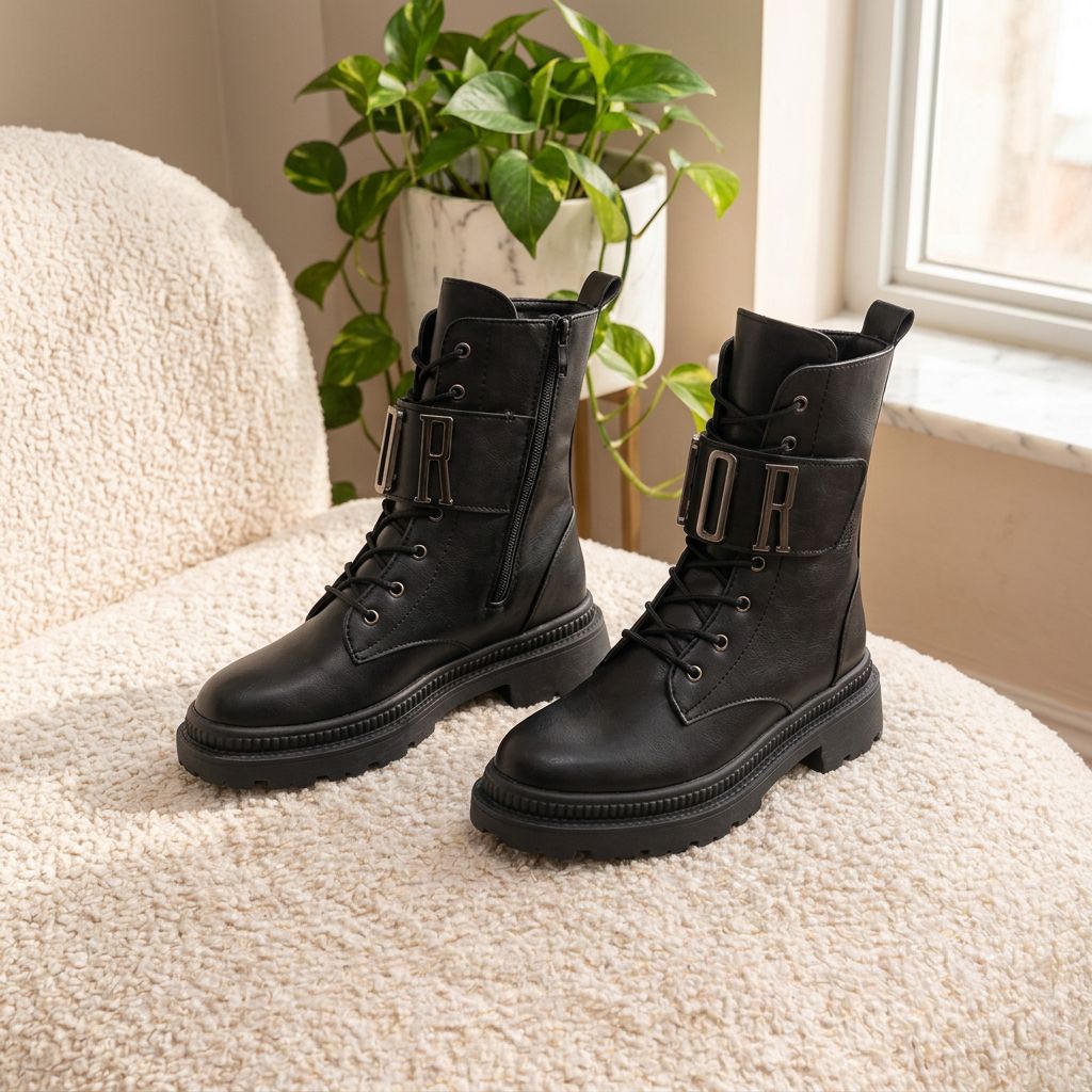 strap_combat_boots_pair بوت زنانه مدل بندی بغل زیپ طرح دیور - تصویر 1