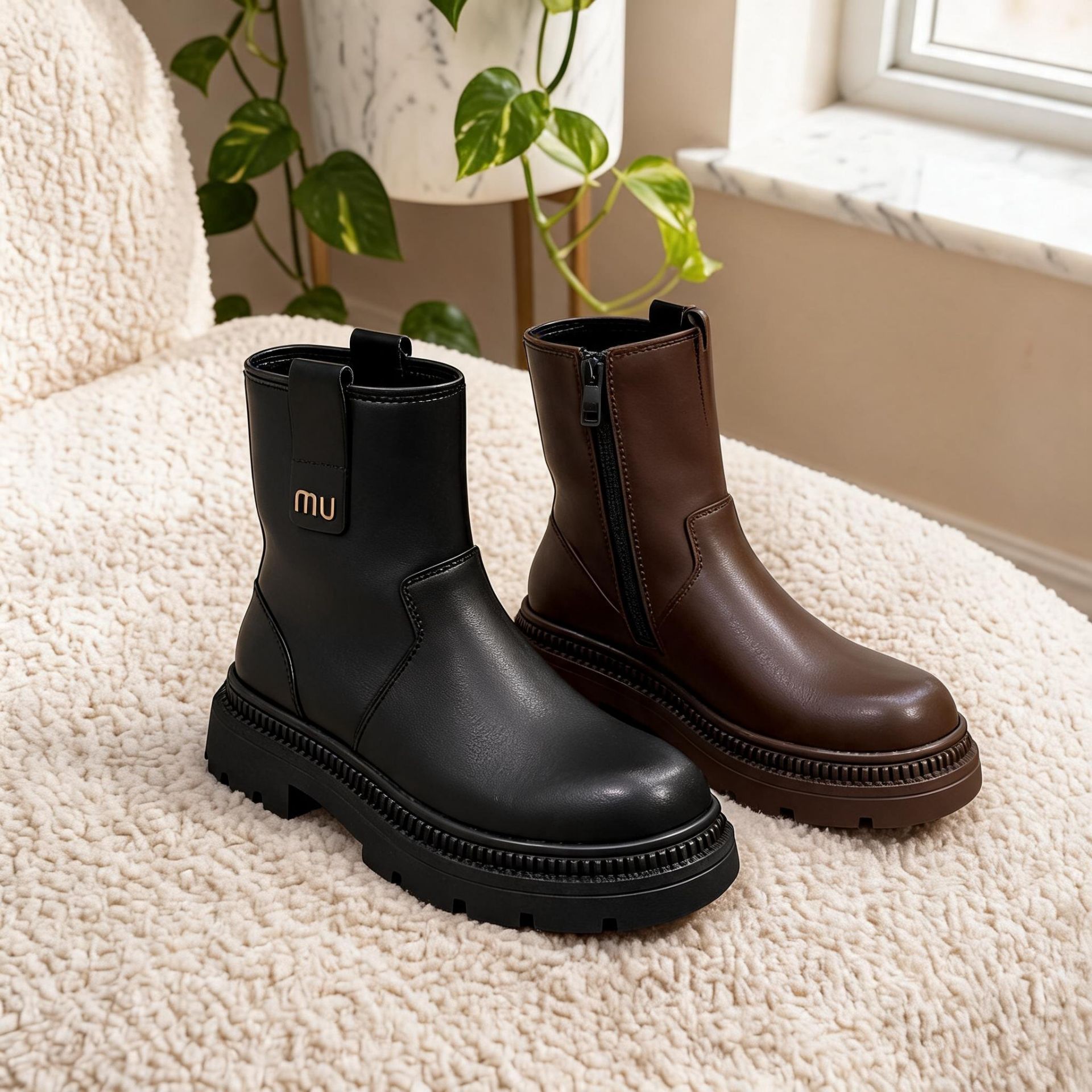 boots_on_sofa نیم بوت لژدار زنانه مدل بغل زیپ MIU - تصویر 1